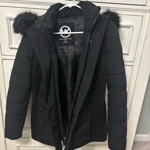 Michael Kors Black Puffer Jacket with Fur Trim